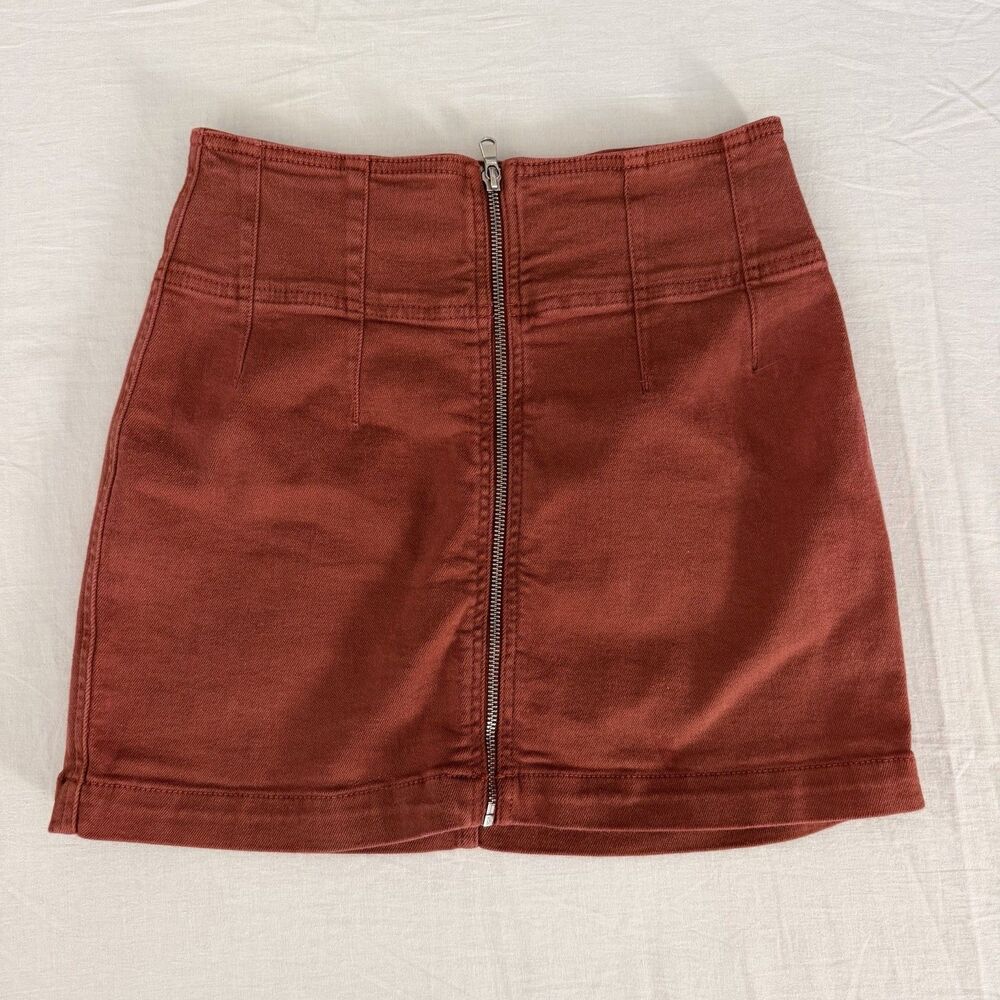 Free People We The Free Virgo Mini Skirt 27 A-Line Zip Front Rust Primrose Y2K